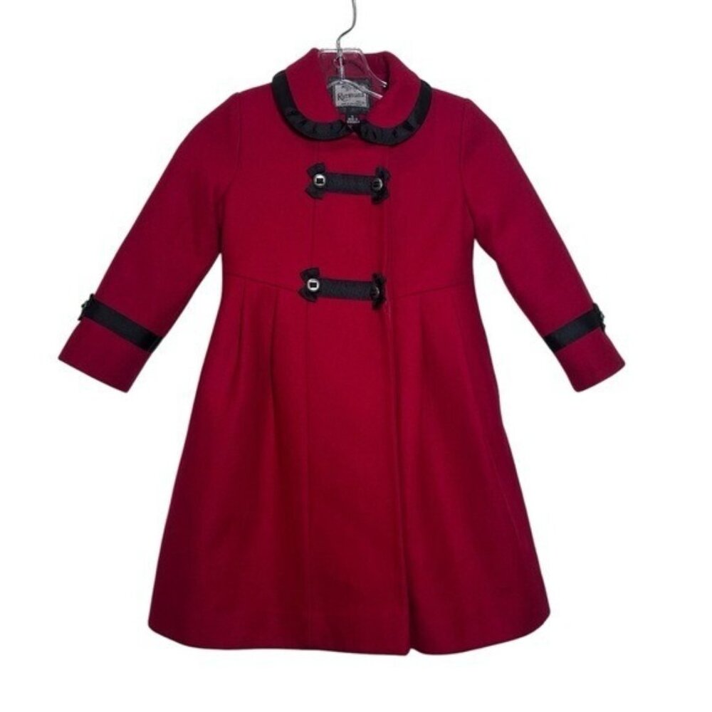 Rothschild Girls Cranberry Pea Coat with Black Trim